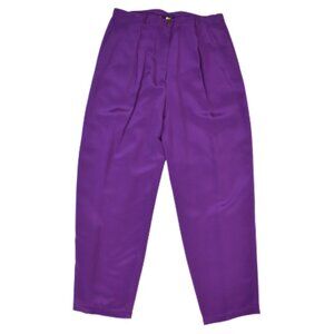 Diane Gilman Purple Silk Pants High Waist Cropped Ankle Trousers Size Small